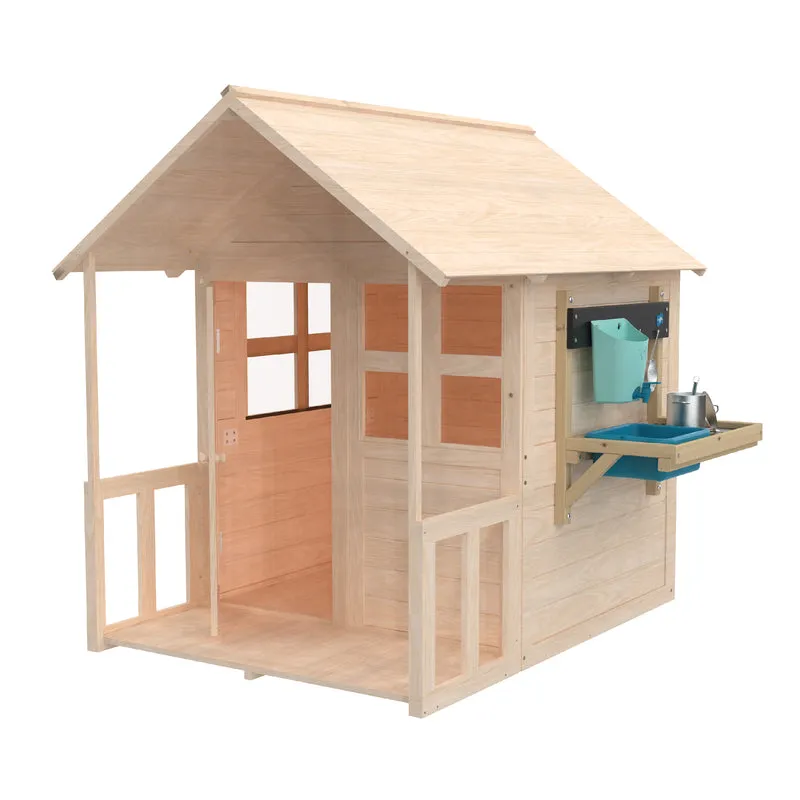 Cabane enfant avec plancher, véranda et cuisine - bois FSC® - BOUTON D'OR