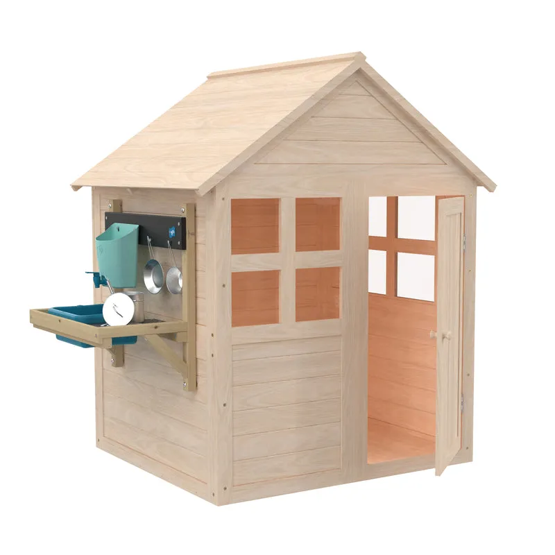 Cabane enfant avec plancher et cuisine - bois FSC® - BOUTON D'OR