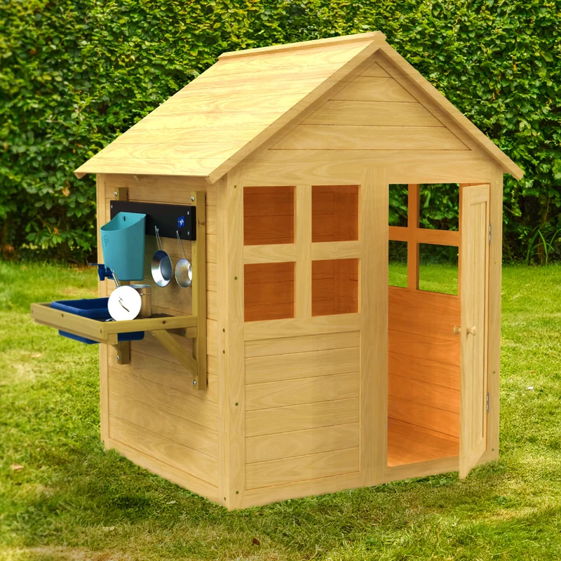 Cabane enfant avec plancher et cuisine - bois FSC® - BOUTON D'OR