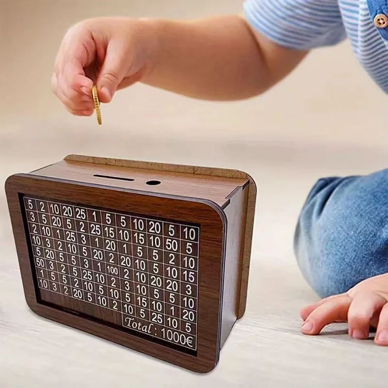 Kinder Spardose mit Sparziel – Holz Sparbox für finanzielle Bildung