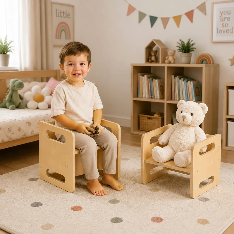 3-in-1 Montessori Kindertisch mit Stuhl aus Bambus