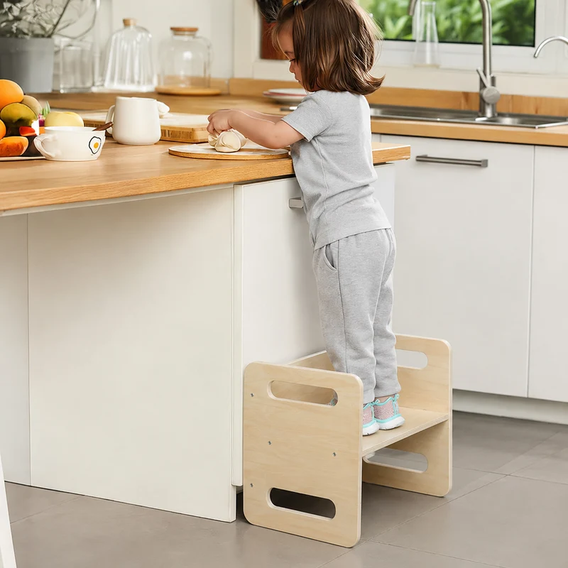 3-in-1 Montessori Kindertisch mit Stuhl aus Bambus