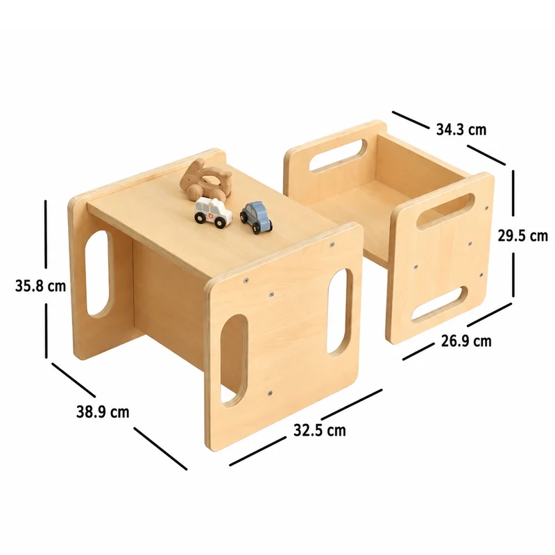 3-in-1 Montessori Kindertisch mit Stuhl aus Bambus