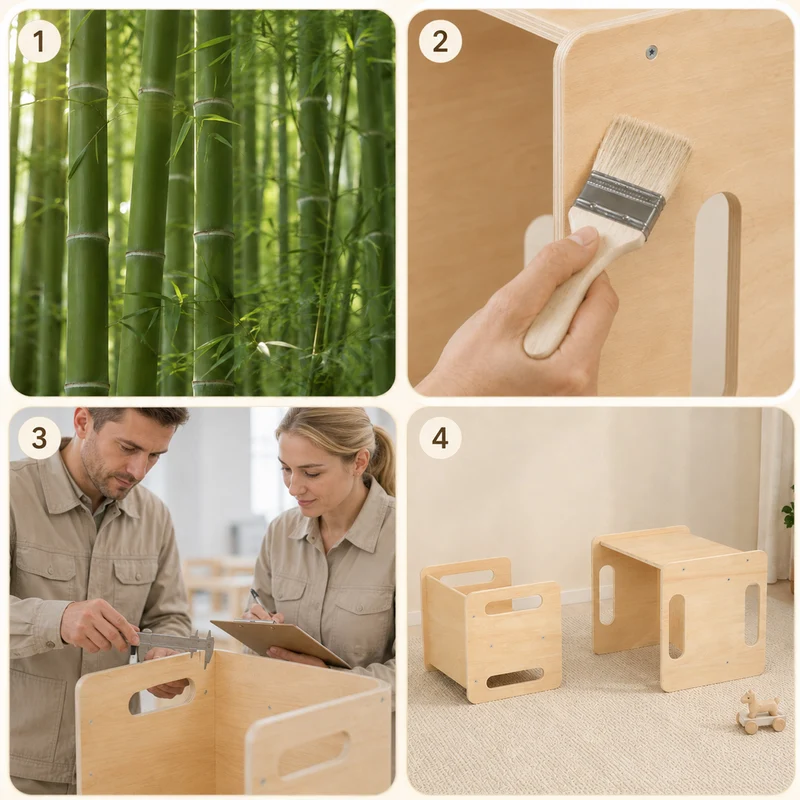 3-in-1 Montessori Kindertisch mit Stuhl aus Bambus