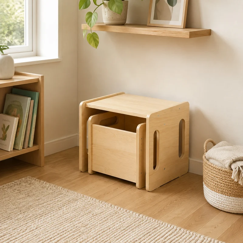3-in-1 Montessori Kindertisch mit Stuhl aus Bambus