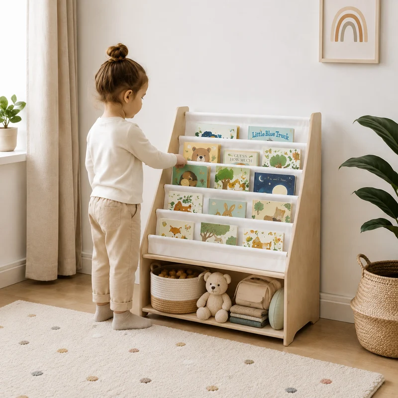 Montessori Bücherregal für Kinder aus Holz