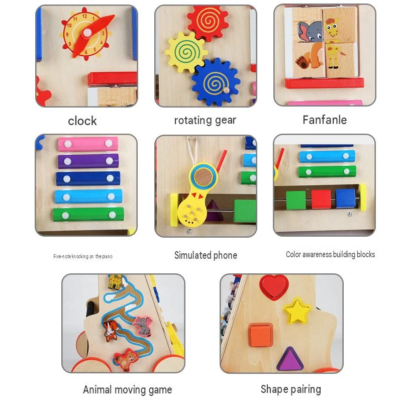 Montessori Holz Aktivitätswagen – 8-in-1 Lernspielzeug mit Musik