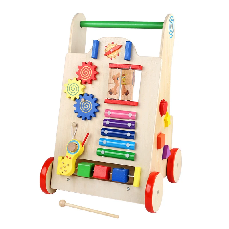 Montessori Holz Aktivitätswagen – 8-in-1 Lernspielzeug mit Musik