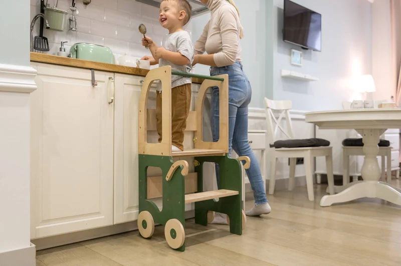 Montessori Lernturm Trolley – 3-in-1 Küchenhelfer für Kinder