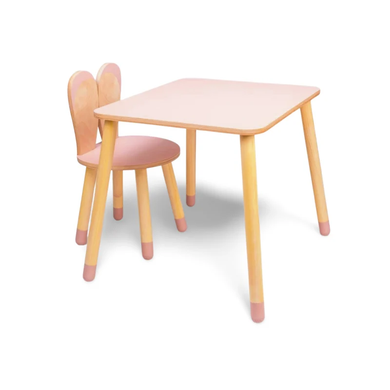 Montessori Kinder Tisch & Stuhl Set aus Holz – Bunny Design