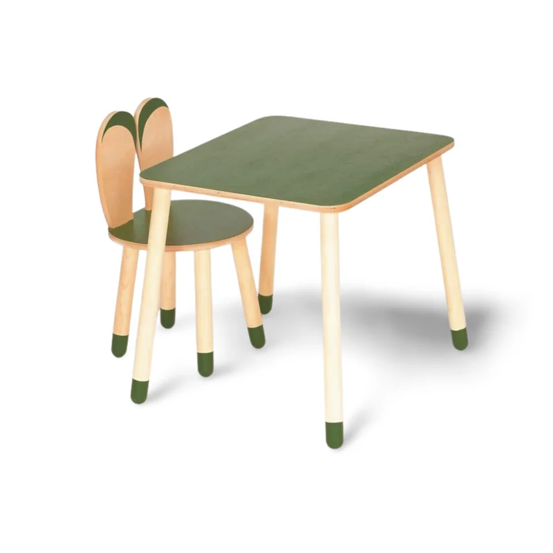Montessori Kinder Tisch & Stuhl Set aus Holz – Bunny Design