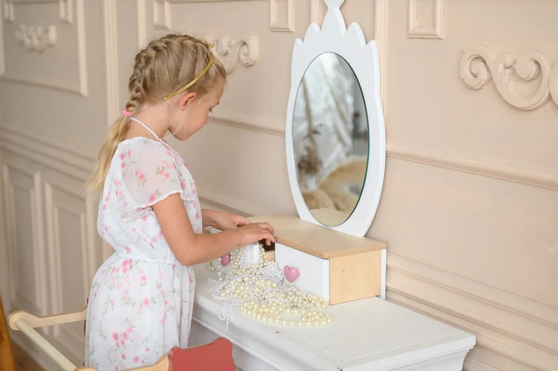 Kinder Schminktisch mit Spiegel & Stuhl – Holz Spieltisch Set