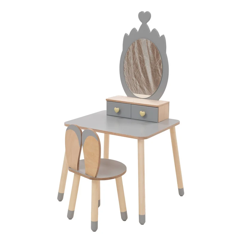 Kinder Schminktisch mit Spiegel & Stuhl – Holz Spieltisch Set