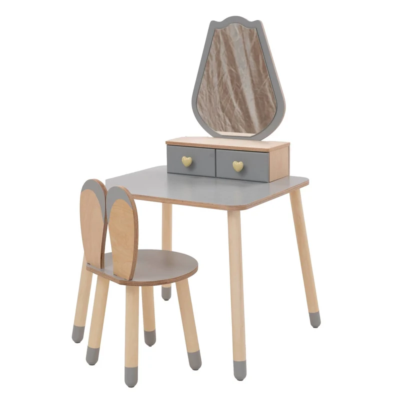 Kinder Schminktisch mit Spiegel & Stuhl – Holz Spieltisch Set