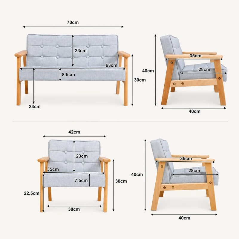 Gepolstertes Kindersofa mit Holzrahmen – 1-Sitzer oder 2-Sitzer