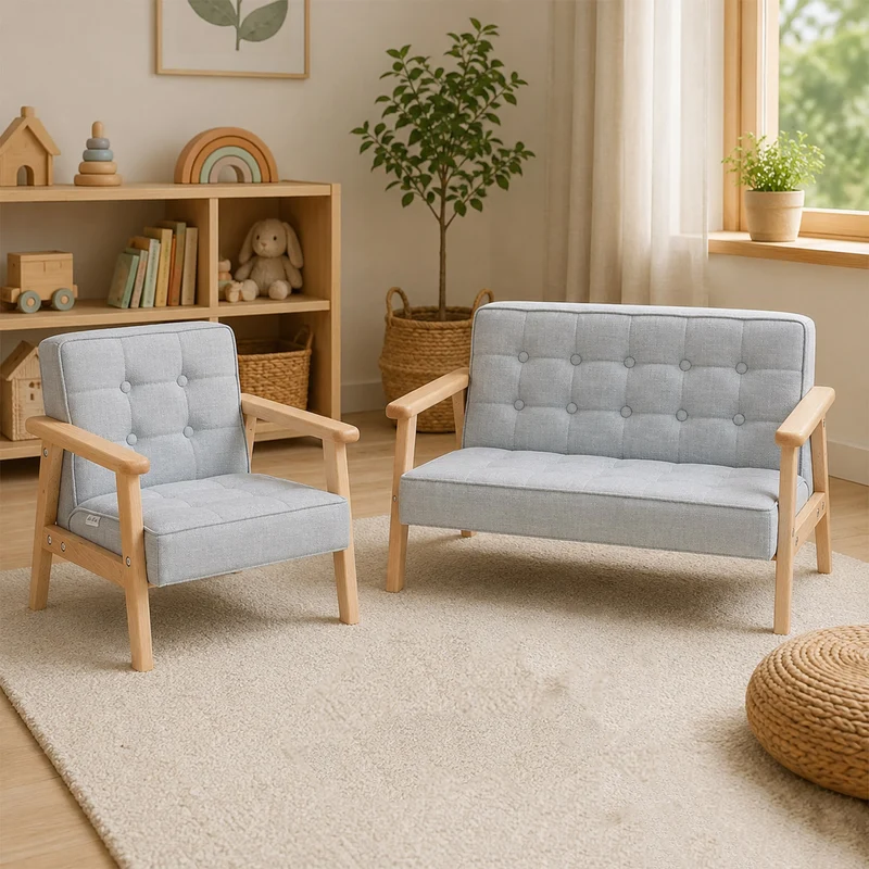 Gepolstertes Kindersofa mit Holzrahmen – 1-Sitzer oder 2-Sitzer
