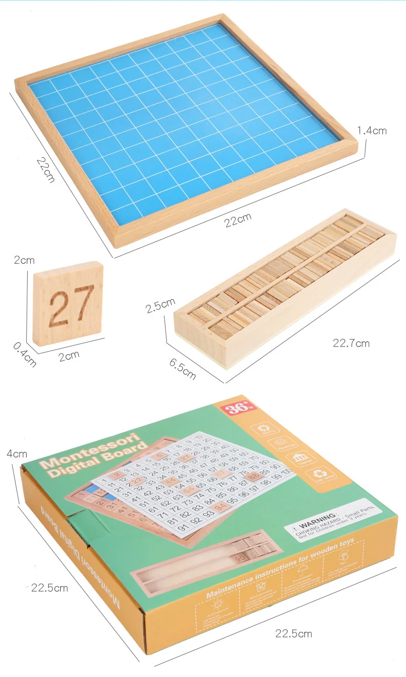Montessori Zahlenbrett 1–100 aus Holz – Lernspiel für Zahlenverständnis & Logik