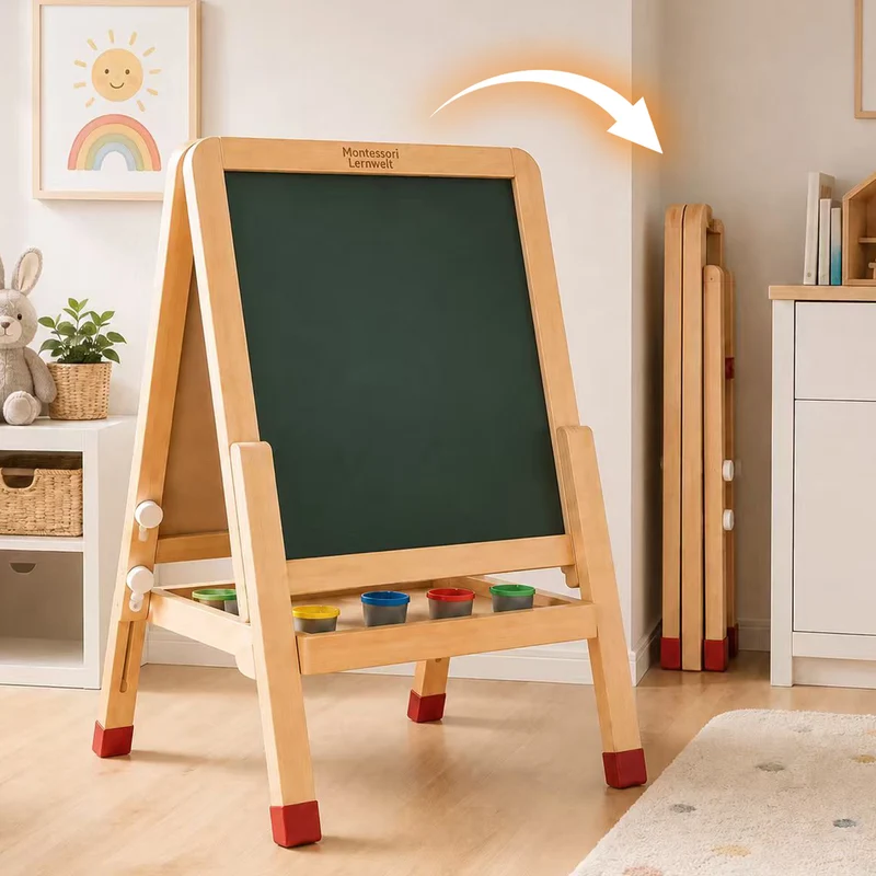 Montessori Kinder Staffelei aus Holz – doppelseitig