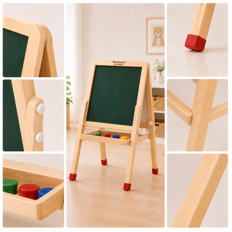 Montessori Kinder Staffelei aus Holz – doppelseitig