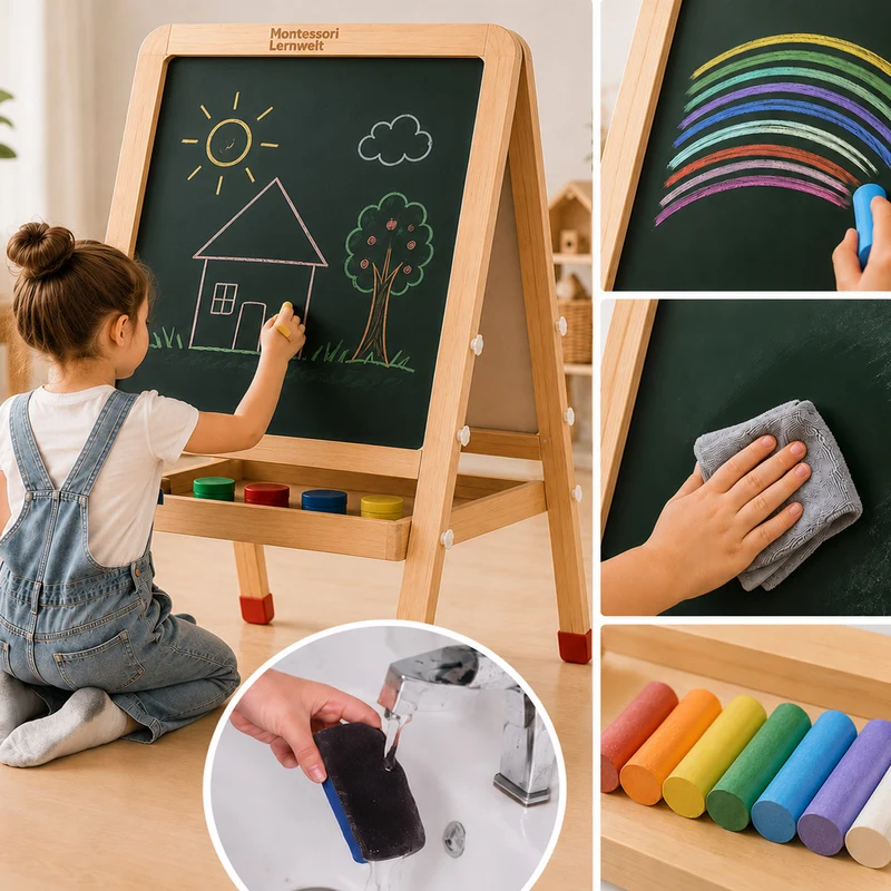 Montessori Kinder Staffelei aus Holz – doppelseitig