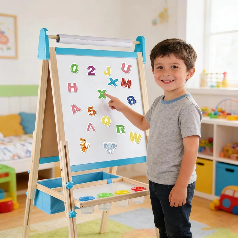Montessori Kinderstaffelei Holz – 2-in-1 Tafel & Whiteboard