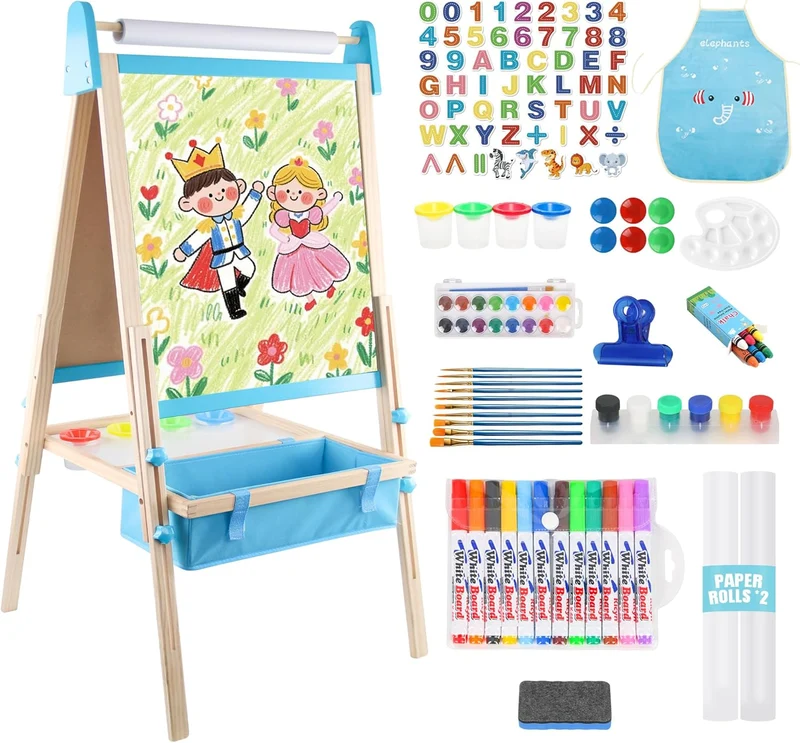 Montessori Kinderstaffelei Holz – 2-in-1 Tafel & Whiteboard