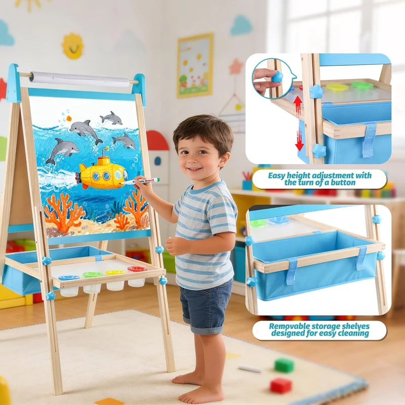 Montessori Kinderstaffelei Holz – 2-in-1 Tafel & Whiteboard