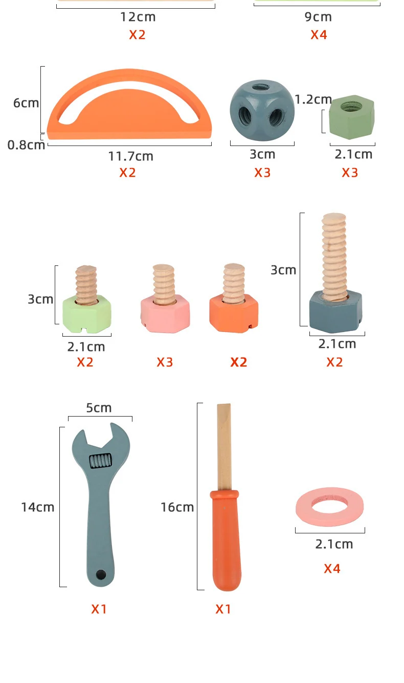 Kinder Werkzeugkiste aus Holz – 3-in-1 Schraubspiel mit Zahnrädern & Uhr