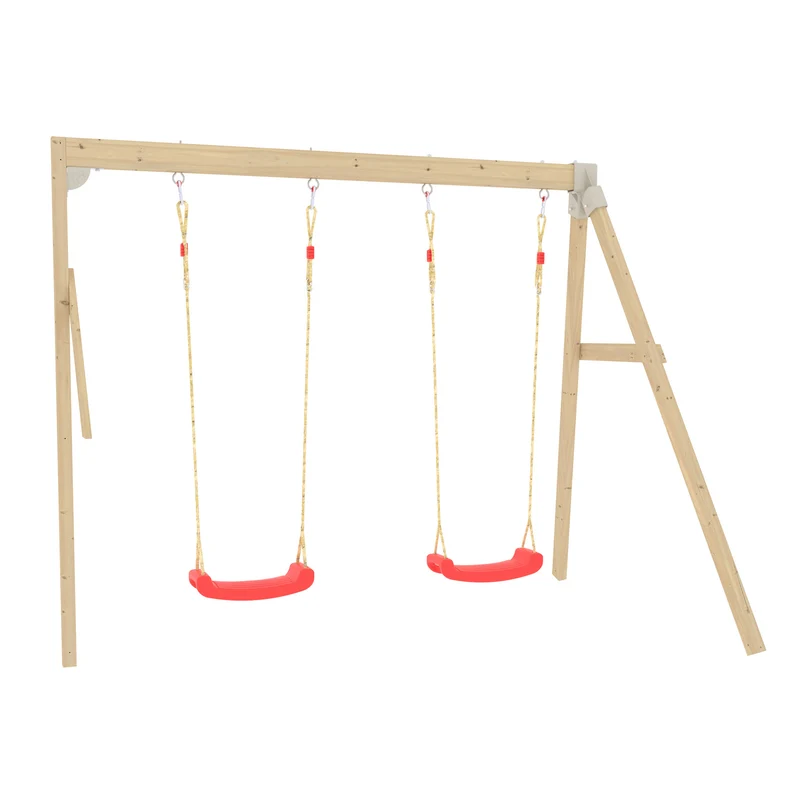 Bras de portique en bois FSC® 2 balançoires rouges pour cabane enfant modulable