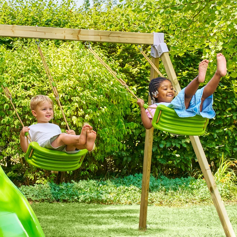 Bras de portique en bois FSC® 2 balançoires vertes pour cabane enfant modulable
