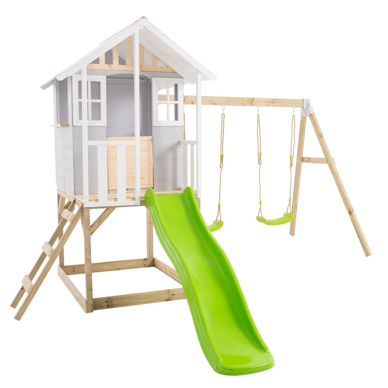 Cabane enfant modulable sur pilotis 2 balançoires et toboggan - bois FSC® - PERCE-NEIGE