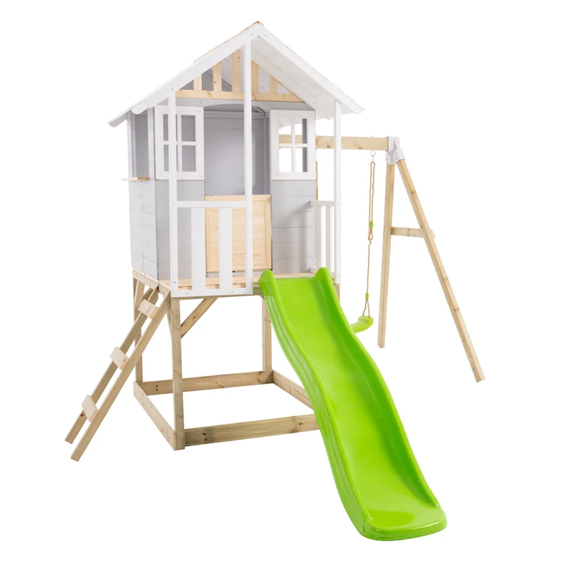 Cabane enfant modulable sur pilotis avec balançoire et toboggan - bois FSC® - PERCE-NEIGE