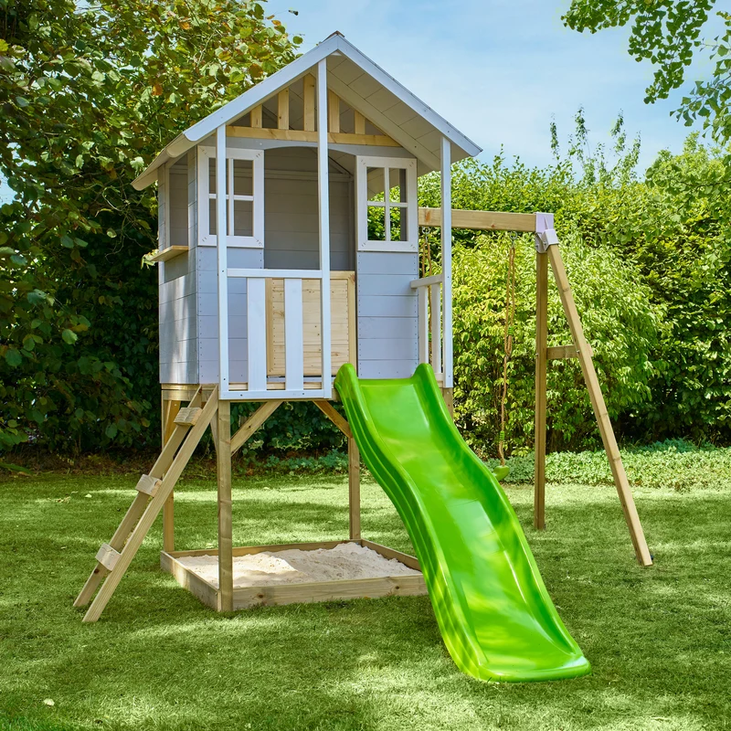 Cabane enfant modulable sur pilotis avec balançoire et toboggan - bois FSC® - PERCE-NEIGE