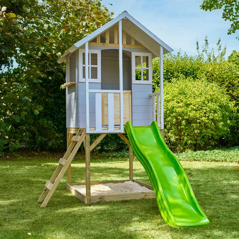 Cabane enfant modulable sur pilotis avec toboggan - bois FSC® - PERCE-NEIGE