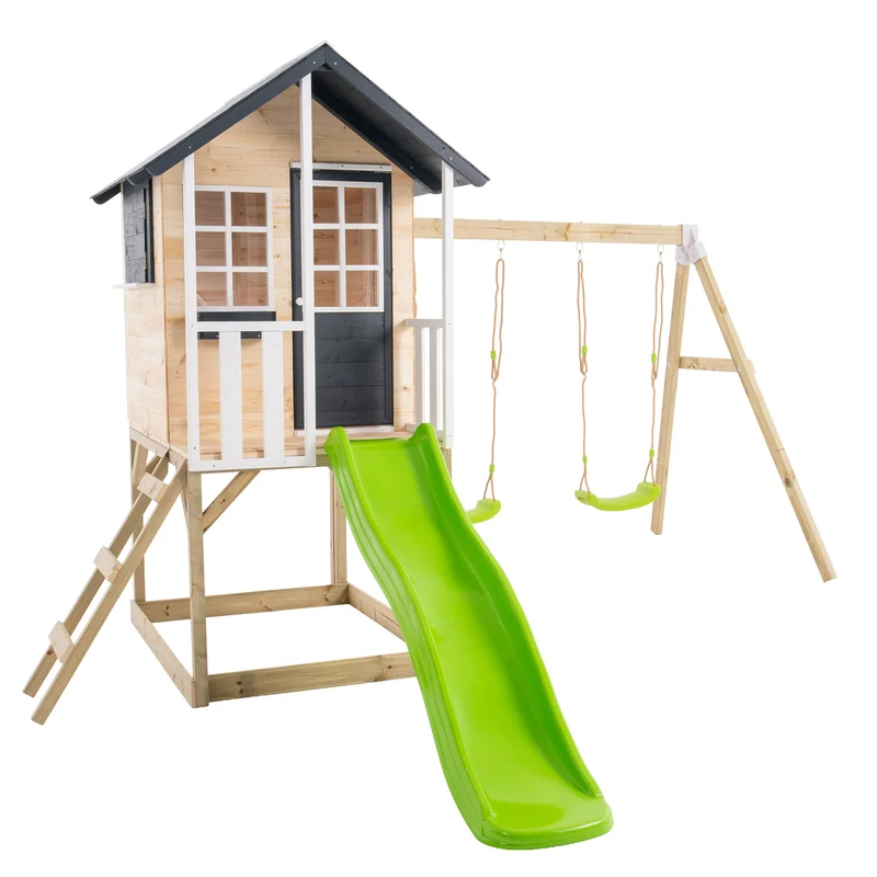 Cabane enfant modulable sur pilotis 2 balançoires et toboggan - bois FSC® - JACINTHES