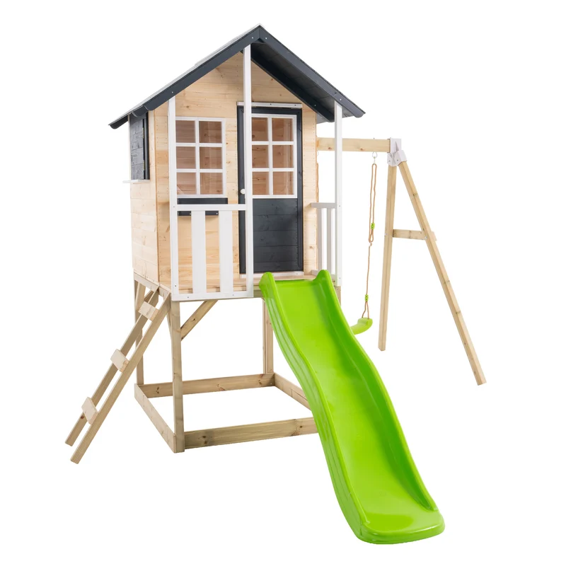 Cabane enfant modulable sur pilotis avec balançoire et toboggan - bois FSC® - JACINTHES