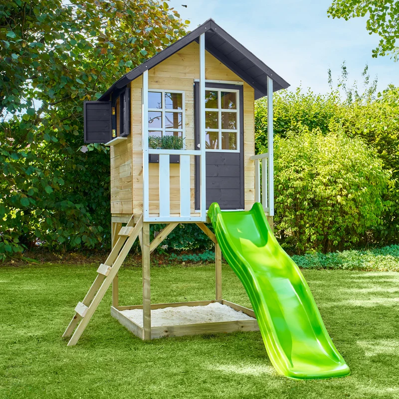 Cabane enfant modulable sur pilotis avec toboggan - bois FSC® - JACINTHES