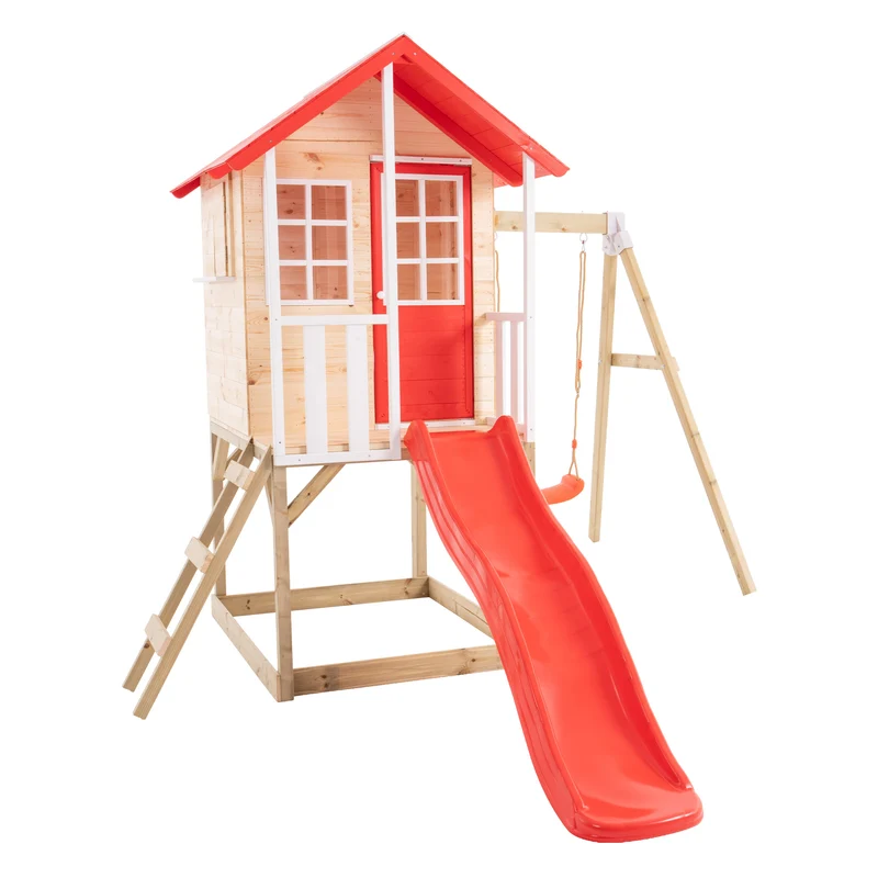 Cabane enfant modulable sur pilotis avec balançoire et toboggan - bois FSC® - COQUELICOT