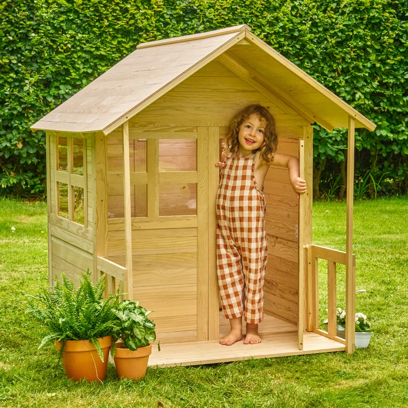 Cabane enfant avec plancher et véranda - bois FSC® - BOUTON D'OR