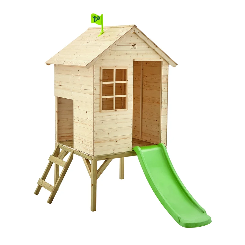Cabane enfant sur pilotis avec toboggan vert pomme - bois FSC® - SUNNYSIDE