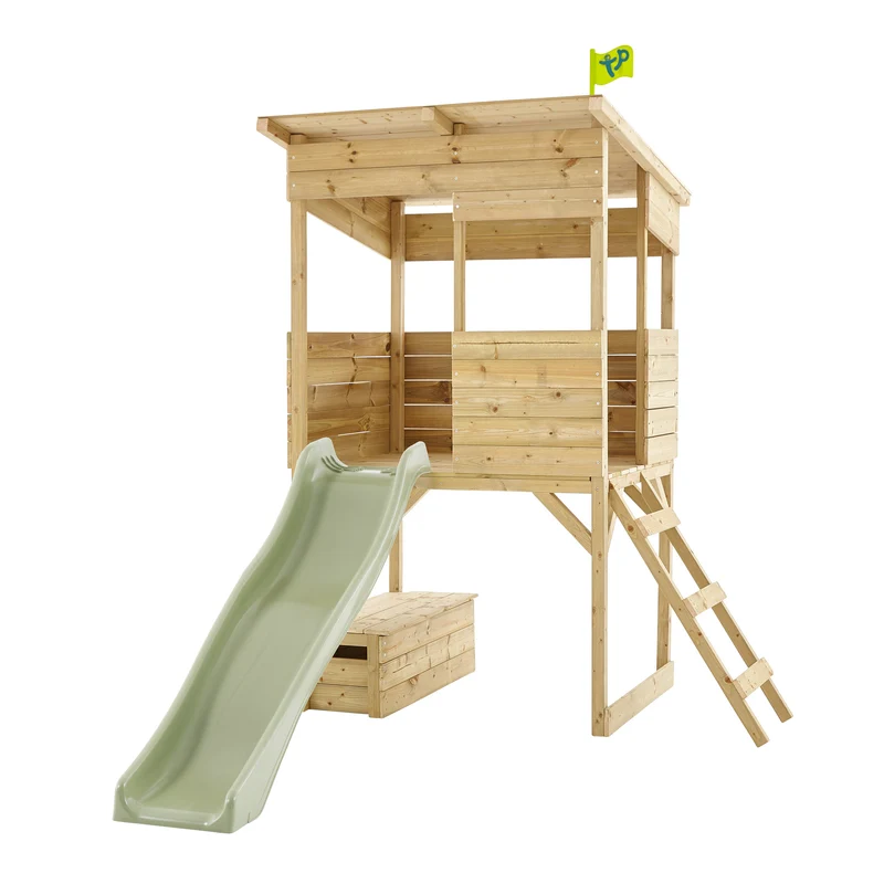 Cabane enfant sur pilotis avec toboggan vert kaki - bois FSC® - CIMES