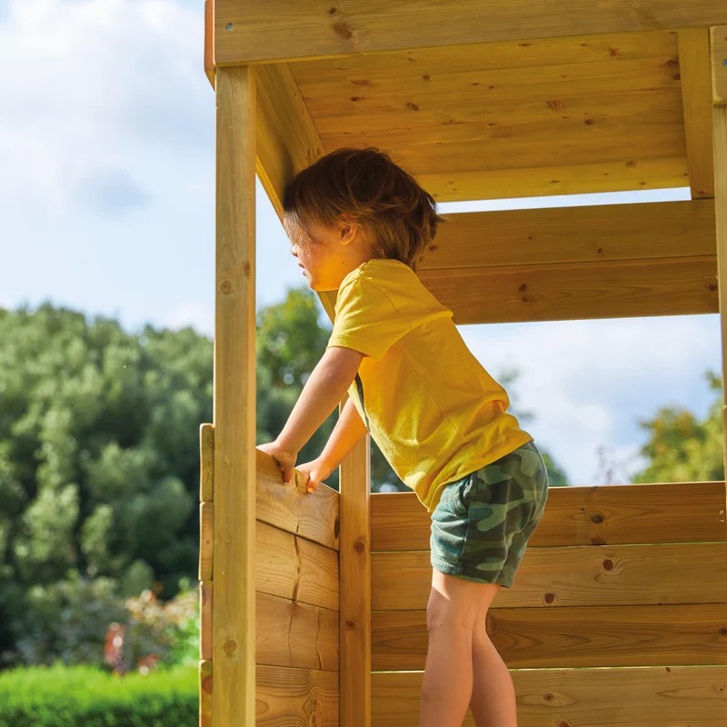 Cabane enfant sur pilotis avec toboggan vert kaki - bois FSC® - CIMES