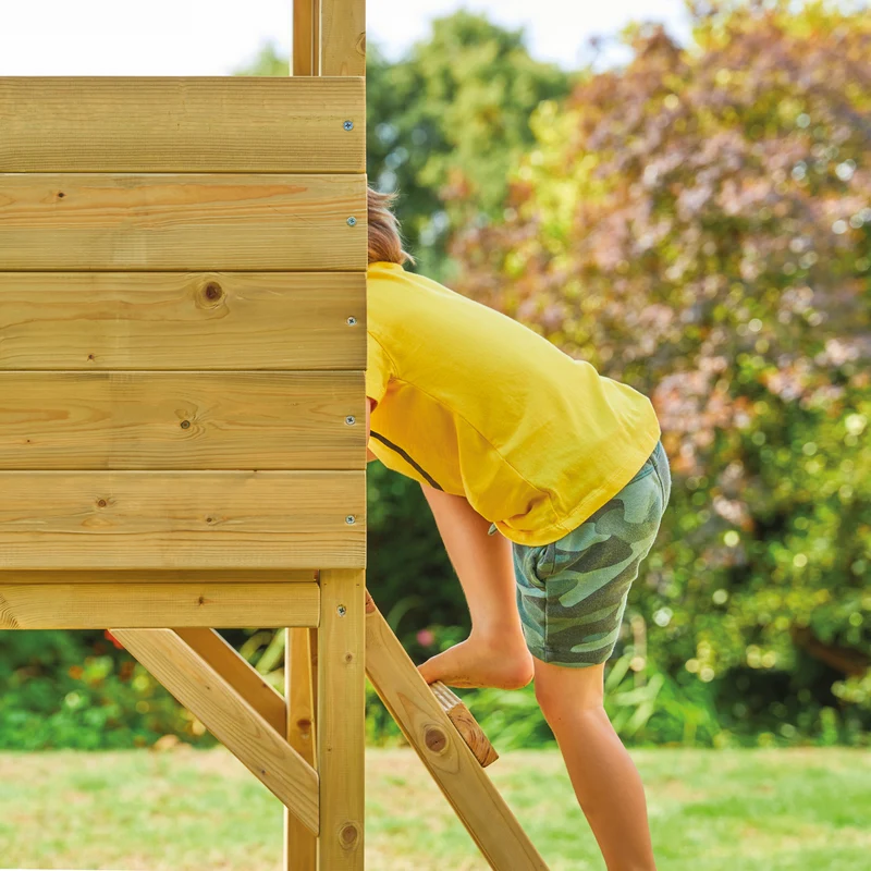 Cabane enfant sur pilotis avec toboggan vert kaki - bois FSC® - CIMES