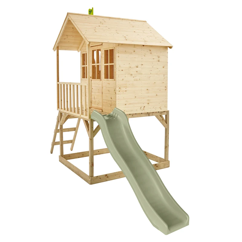 Cabane enfant sur pilotis avec toboggan vert kaki - bois FSC® - COLLINE
