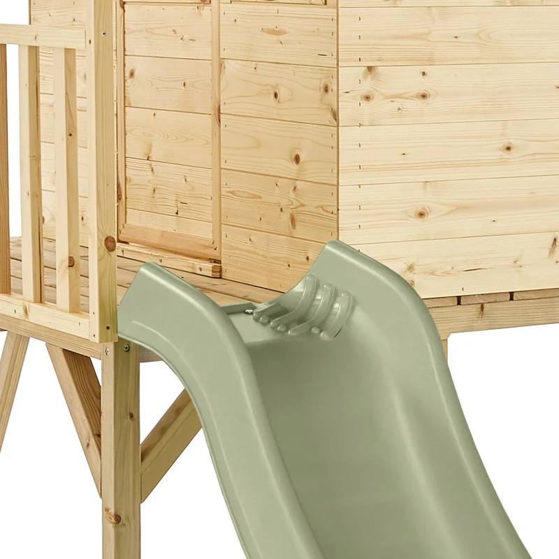 Cabane enfant sur pilotis avec toboggan vert kaki - bois FSC® - COLLINE