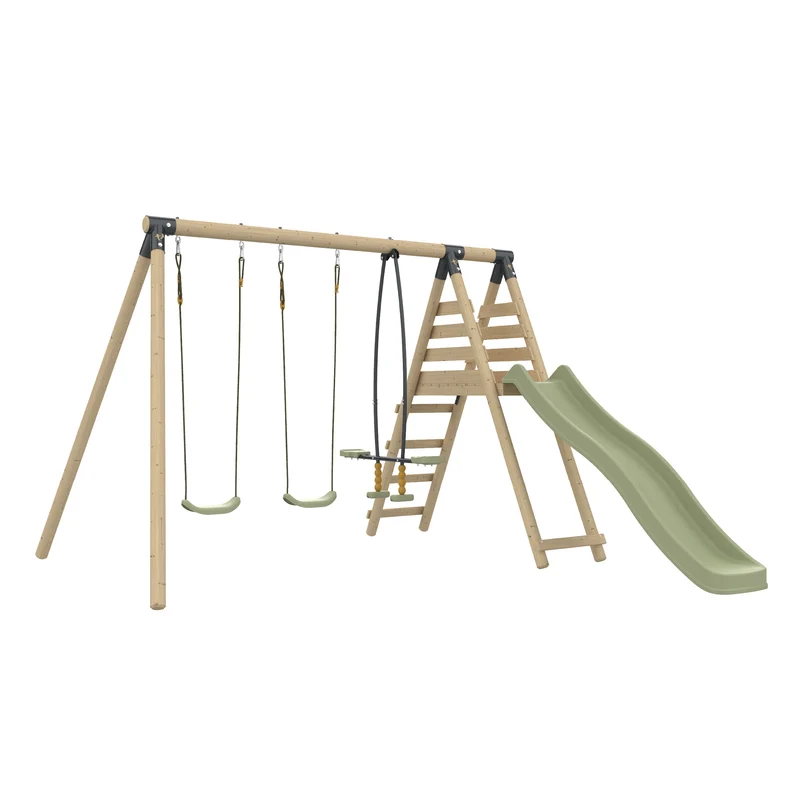 Portique 2 balançoires avec vis-à-vis et toboggan - bois PEFC™ - H224 cm - BARBOUZET