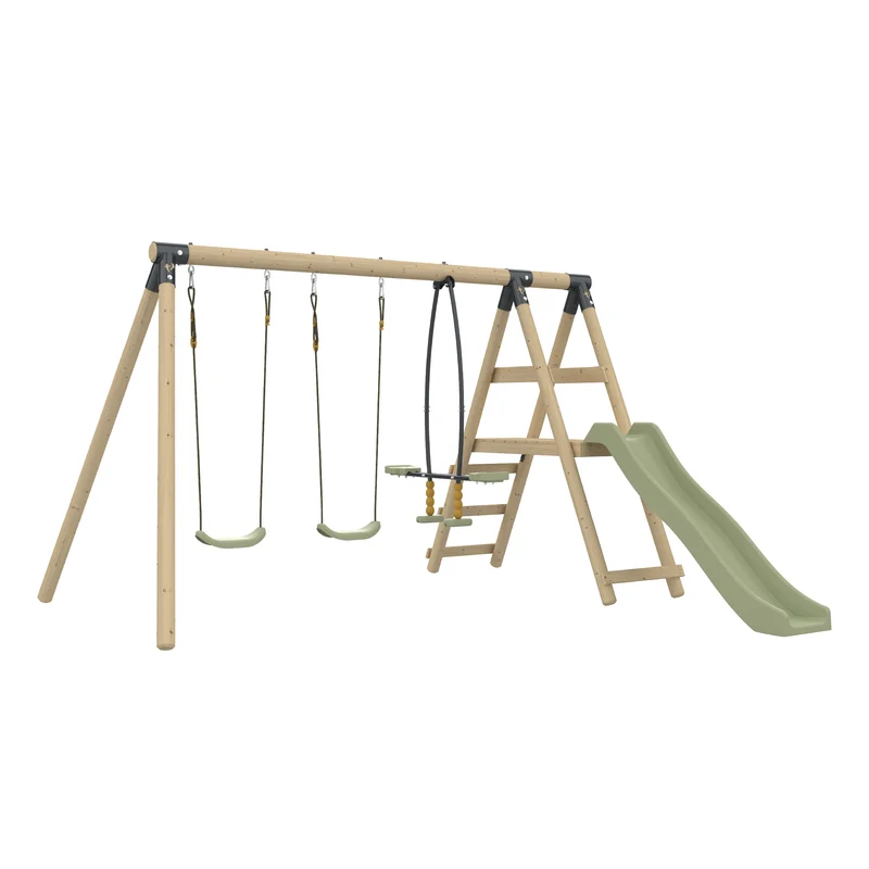 Portique 2 balançoires avec vis-à-vis et toboggan - bois PEFC™ - H190 cm - ARRUCAT