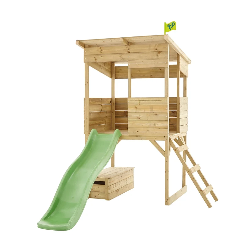 Cabane enfant sur pilotis avec toboggan vert pomme - bois FSC® - CIMES