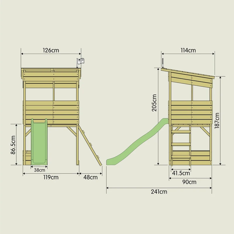 Cabane enfant sur pilotis avec toboggan vert pomme - bois FSC® - CIMES