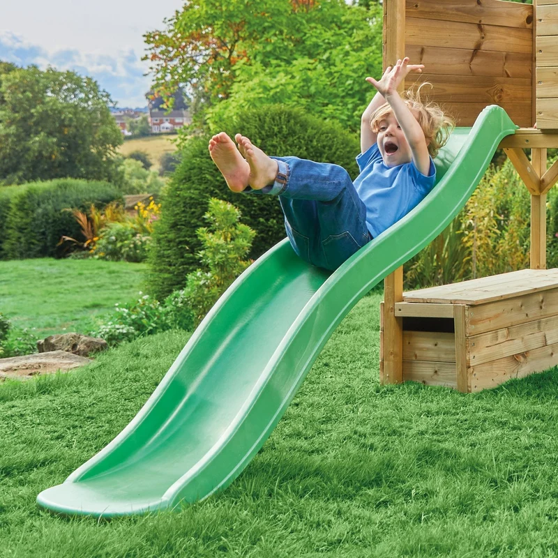 Cabane enfant sur pilotis avec toboggan vert pomme - bois FSC® - CIMES